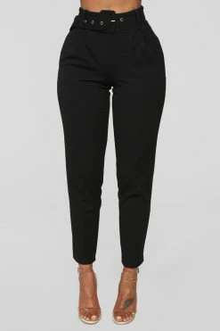 Fashion Nova Talia Belted Pants - Black