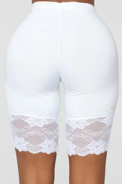 Fashion Nova Everly Lace Hem Biker Shorts - White