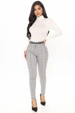 Fashion Nova Workin' Hard Plaid Pants - Black/White
