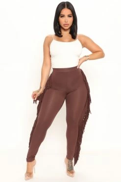 Fashion Nova Leggings Shake It Like A Fringe Shaker Legging - Chocolate