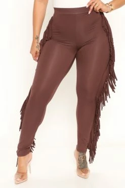 Fashion Nova Leggings Shake It Like A Fringe Shaker Legging - Chocolate