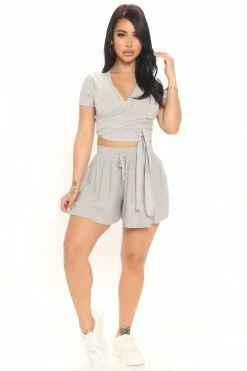 Fashion Nova In The Wrap Shorts - Heather Grey