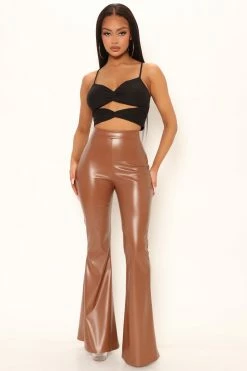 Fashion Nova Sassy Faux Leather Flare Pant - Chocolate Pants