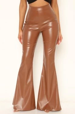 Fashion Nova Sassy Faux Leather Flare Pant - Chocolate Pants