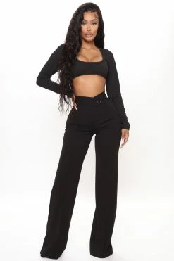 Fashion Nova Call It Even Wide Leg Dress Pants - Black