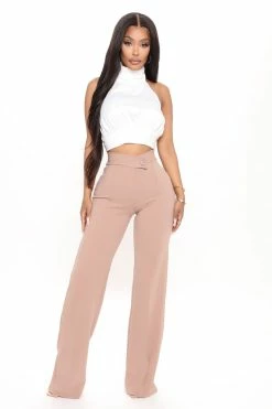 Fashion Nova Call It Even Wide Leg Dress Pants - Taupe