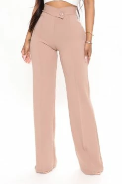 Fashion Nova Call It Even Wide Leg Dress Pants - Taupe