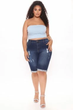 Fashion Nova Shorts Hold Me Closer Booty Lifting Denim Bermudas - Dark Wash
