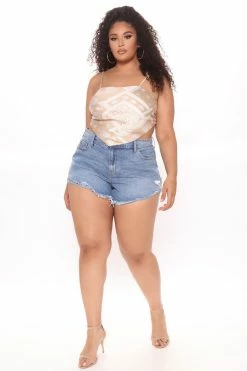 Fashion Nova Walk It Out Here Denim Shorts - Medium Blue Wash