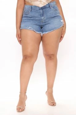 Fashion Nova Walk It Out Here Denim Shorts - Medium Blue Wash