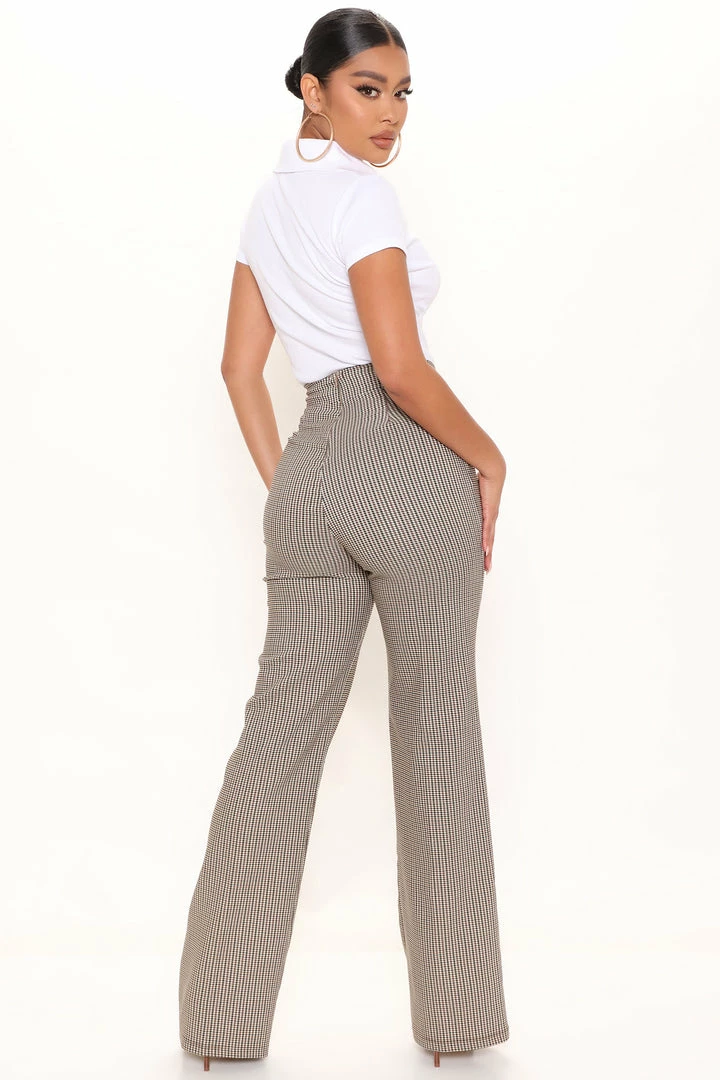 Fashion Nova Minding My Business Houndstooth Wide Leg Pant - Brown Pants