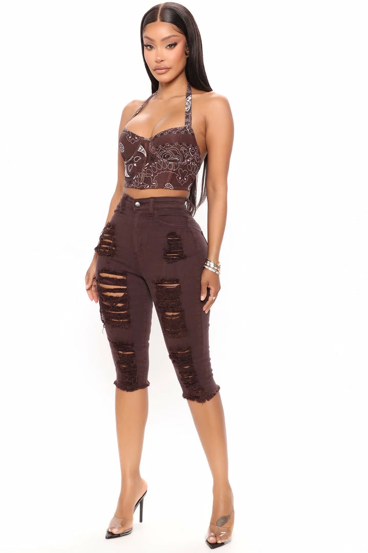 Fashion Nova Live In My Denim Shorts - Brown