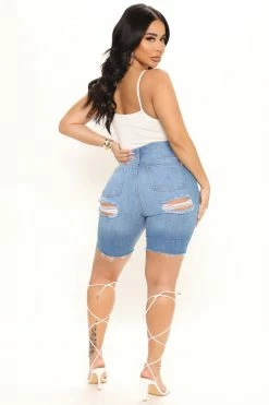 Fashion Nova I'll Be Waiting Stretch Bermuda Shorts - Medium Blue Wash