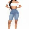 Fashion Nova Raine Super Stretch Pull On Biker Shorts - Medium Blue Wash