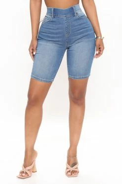 Fashion Nova Raine Super Stretch Pull On Biker Shorts - Medium Blue Wash