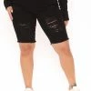 Fashion Nova Cross Your Heart Distressed Bermuda Shorts - Black