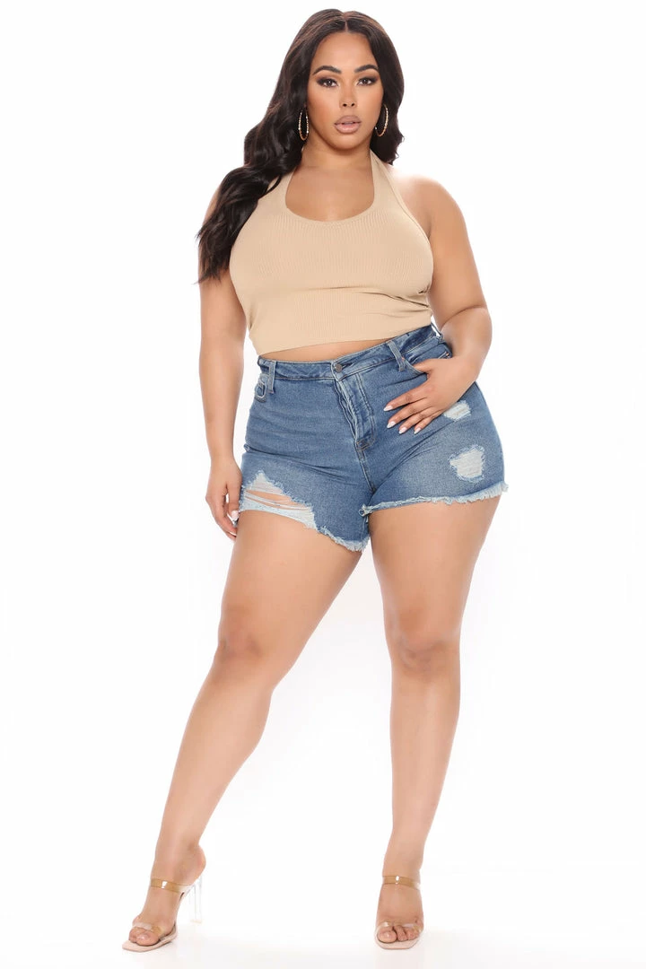 Fashion Nova Decades Ago Distressed Denim Shorts - Medium Blue Wash
