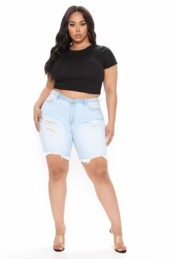 Fashion Nova Over Here Waitin' Denim Bermuda - Light Blue Wash
