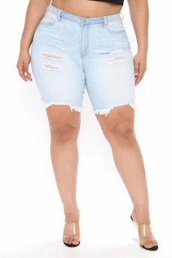 Fashion Nova Over Here Waitin' Denim Bermuda - Light Blue Wash
