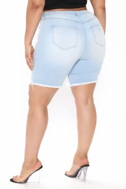 Fashion Nova Over Here Waitin' Denim Bermuda - Light Blue Wash