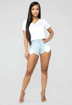 Fashion Nova Not Your Groupie Distressed Shorts - Light Blue Wash