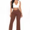 Fashion Nova Opposites Attract Ribbed Flare Pant - Chocolate Pants