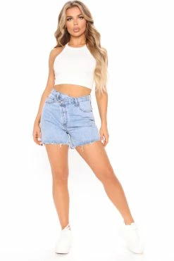 Fashion Nova Crossover Relaxed Denim Shorts - Light Blue Wash