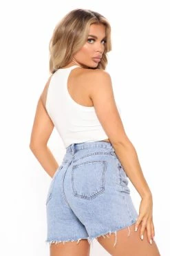 Fashion Nova Crossover Relaxed Denim Shorts - Light Blue Wash