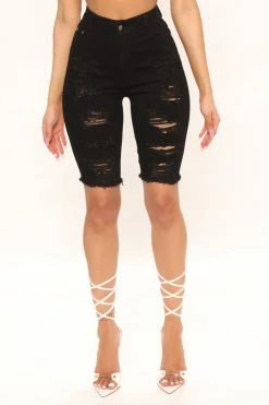 Fashion Nova Dirty Little Secret Distressed Bermuda Shorts - Black