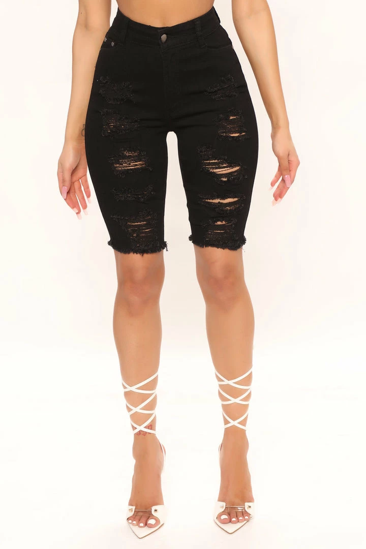 Hot Sale ⌛ Fashion Nova Dirty Little Secret Distressed Bermuda Shorts - Black 😍 4 Fashion Nova Dirty Little Secret Distressed Bermuda Shorts - Black