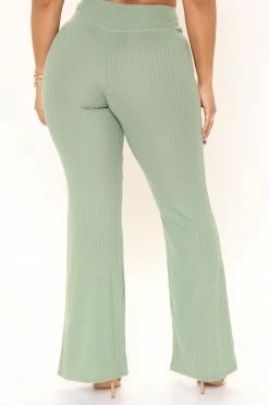 Fashion Nova Opposites Attract Ribbed Flare Pant - Sage Pants