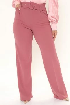 Fashion Nova Pants Celine Belted Wide Leg Pant - Mauve