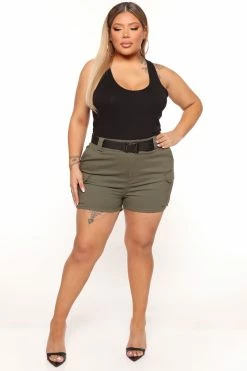 Fashion Nova Buckle Up Cargo Shorts - Olive