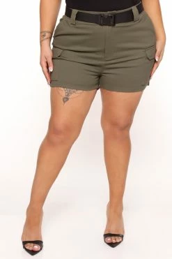 Fashion Nova Buckle Up Cargo Shorts - Olive
