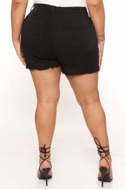 Fashion Nova Tear It Up Stretch Denim Shorts - Black