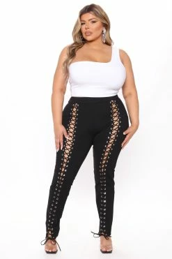 Fashion Nova X's And O's Lace Up Pants - Black