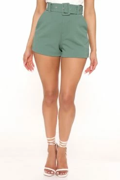Fashion Nova Celine Belted Shorts - Sage