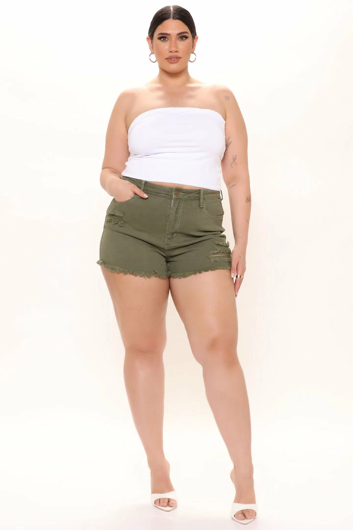 Fashion Nova High Tide Frayed Denim Shorts - Olive