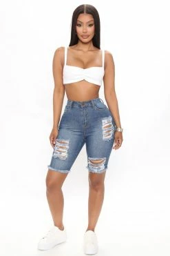 Fashion Nova All Day Long Bermuda Shorts - Medium Blue Wash