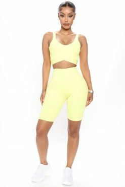 Fashion Nova In Training Ribbed Biker Short - Yellow Shorts