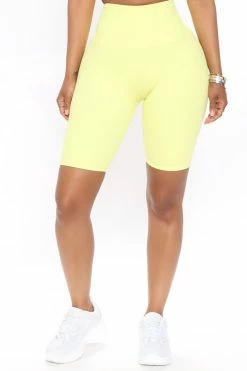Fashion Nova In Training Ribbed Biker Short - Yellow Shorts