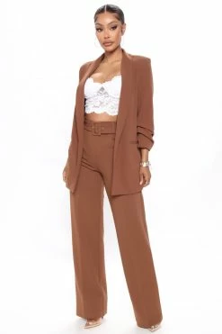 Fashion Nova Pants Celine Belted Wide Leg Pant - Brown