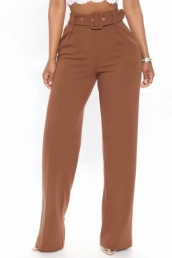 Fashion Nova Pants Celine Belted Wide Leg Pant - Brown
