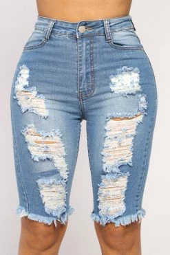 Fashion Nova Lianna Distressed Bermuda Shorts - Light Wash