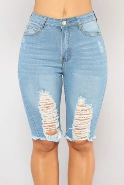 Fashion Nova Kassidy Distressed Bermuda Shorts - Light Wash