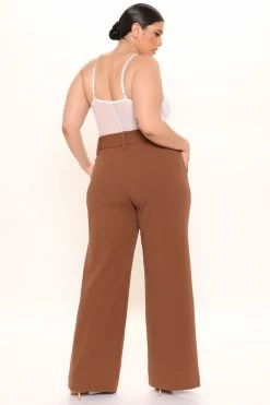 Fashion Nova Pants Celine Tie Waist Wide Leg Pant - Brown