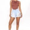 Fashion Nova Nowhere To Run Distressed Shorts - Light Blue Wash