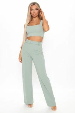 Fashion Nova Pants Sasha Wide Leg Pant - Sage