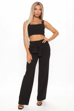 Fashion Nova Sasha Tie Waist Pant - Black