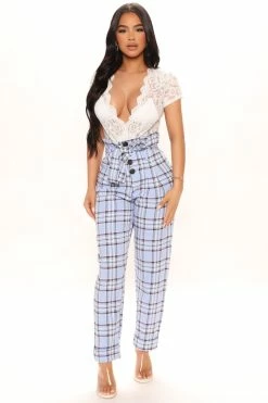 Fashion Nova Plaid With Your Emotions Pants - Blue/combo